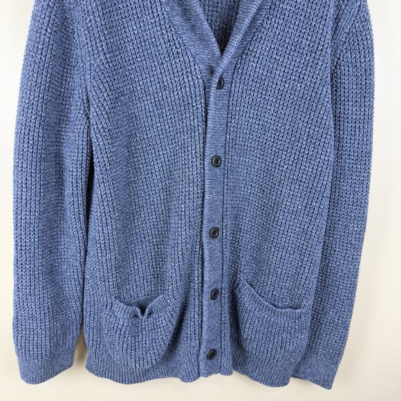 LL Bean Sweater Cardigan L Organic Cotton Waffle Knit Shawl Collar Chunky Knit - Picture 4 of 14